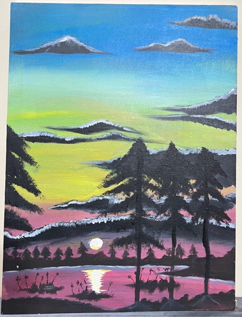 mountain sunset painting